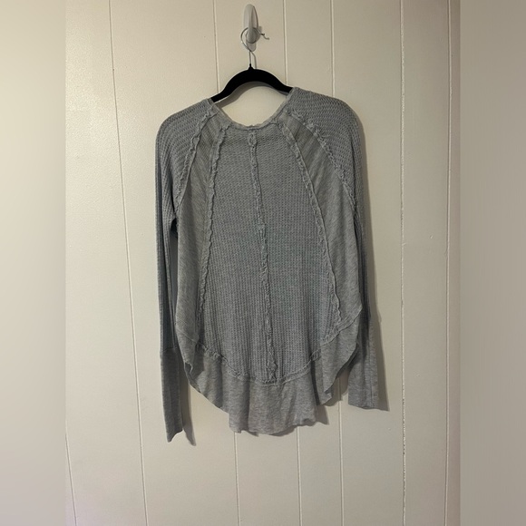 We the free, dusty, blue waffle knit thermal long sleeve with curved hem - Picture 4 of 5